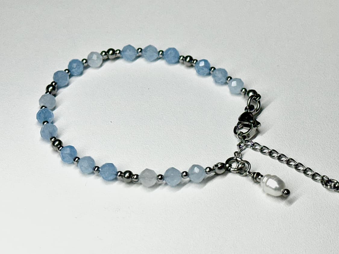 (핸드메이드) 천연석 아쿠아마린 담수진주 원석팔찌 상품이미지1