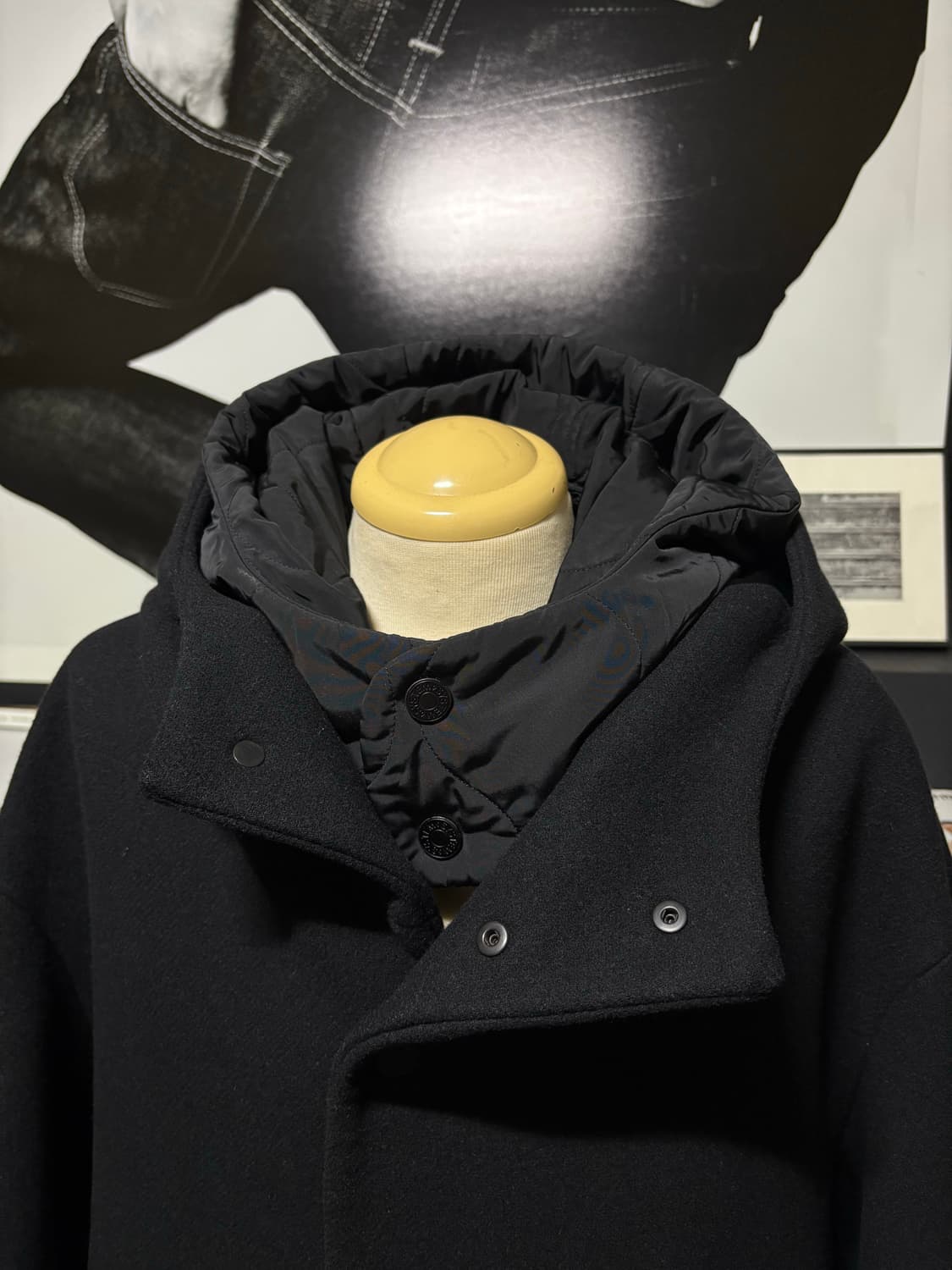 시스템옴므 캐시미어 후드 블랙 오버사이즈 코트 상품이미지2