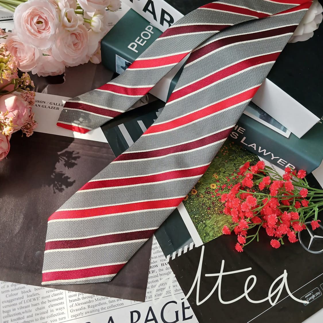 알테아 실크 그레이 스트라이프 넥타이 8.7cm A+등급 G12 상품이미지2