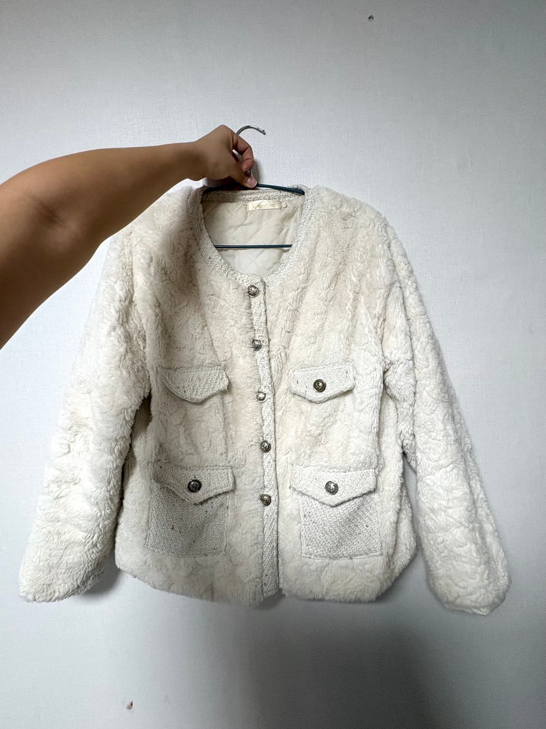 퍼자켓 뽀글이 트위드자켓 아이보리 XL 상품이미지2