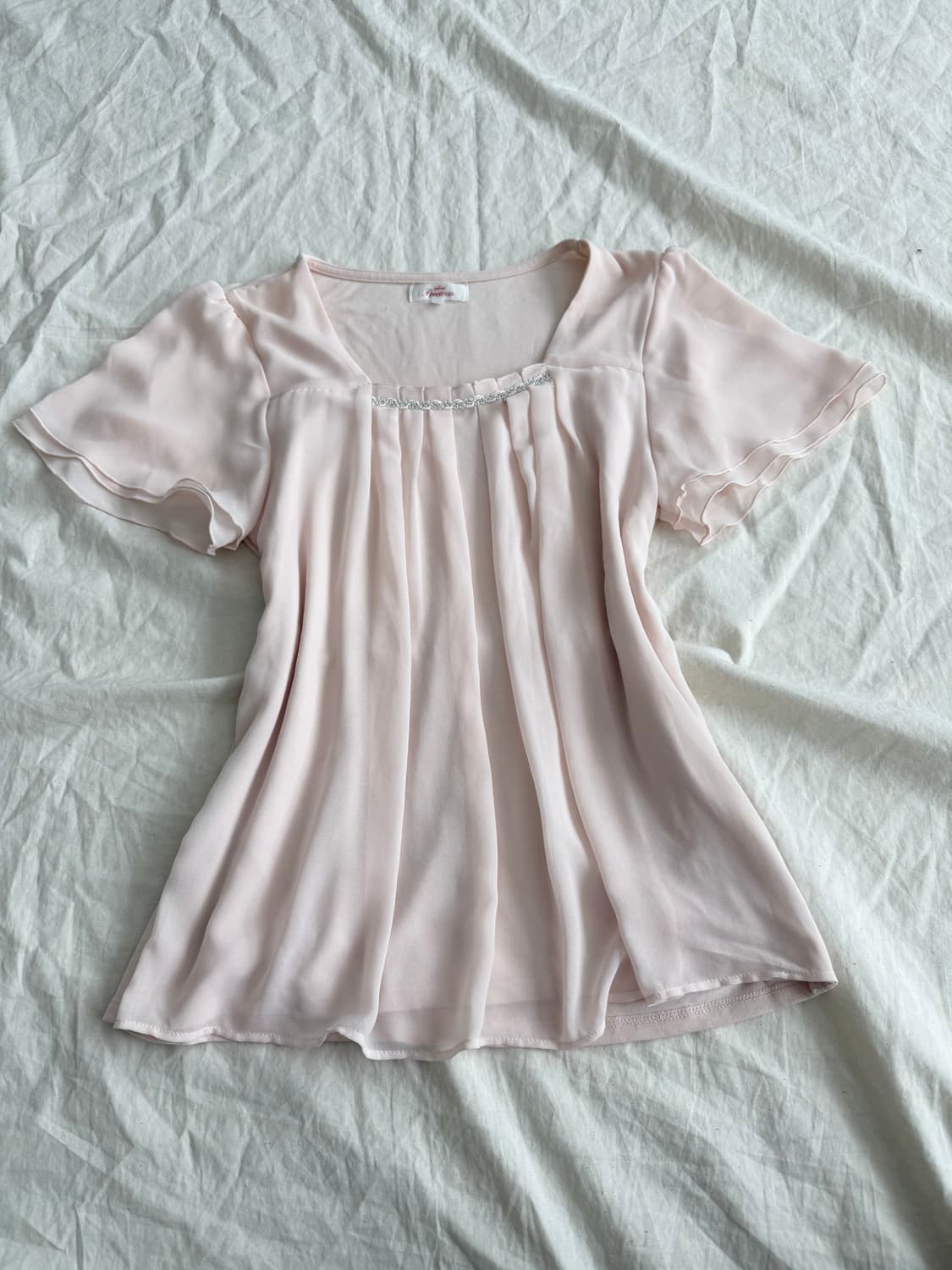 러블리페어리 쉬폰 베이비핑크 반팔 블라우스 상품이미지1