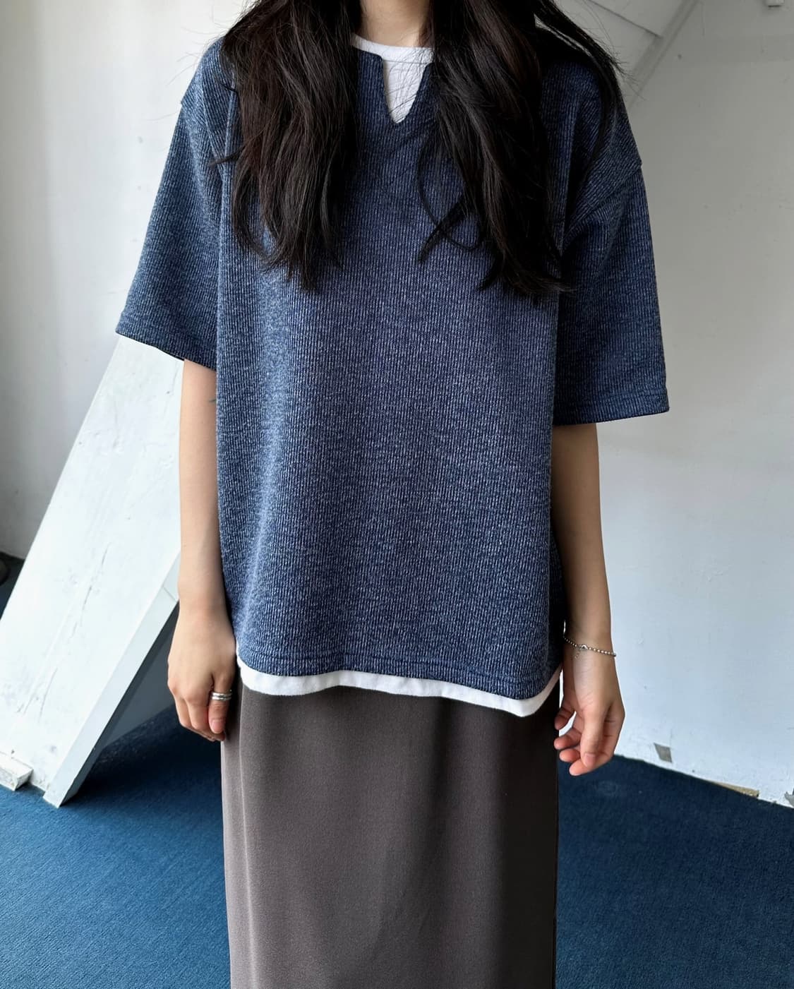 Fake layered neck H/S top 상품이미지3