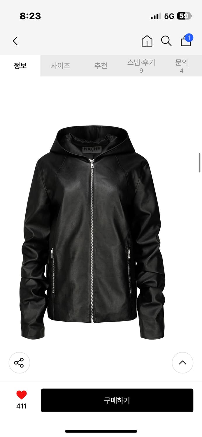 나체NACHE 후드 라이더 레더 자켓 블랙 2사이즈 상품이미지1