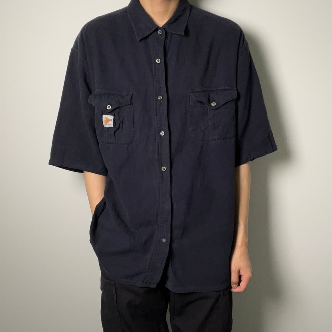 Carhartt 칼하트 네이비 몰스킨 워크 반팔 셔츠 L 상품이미지3