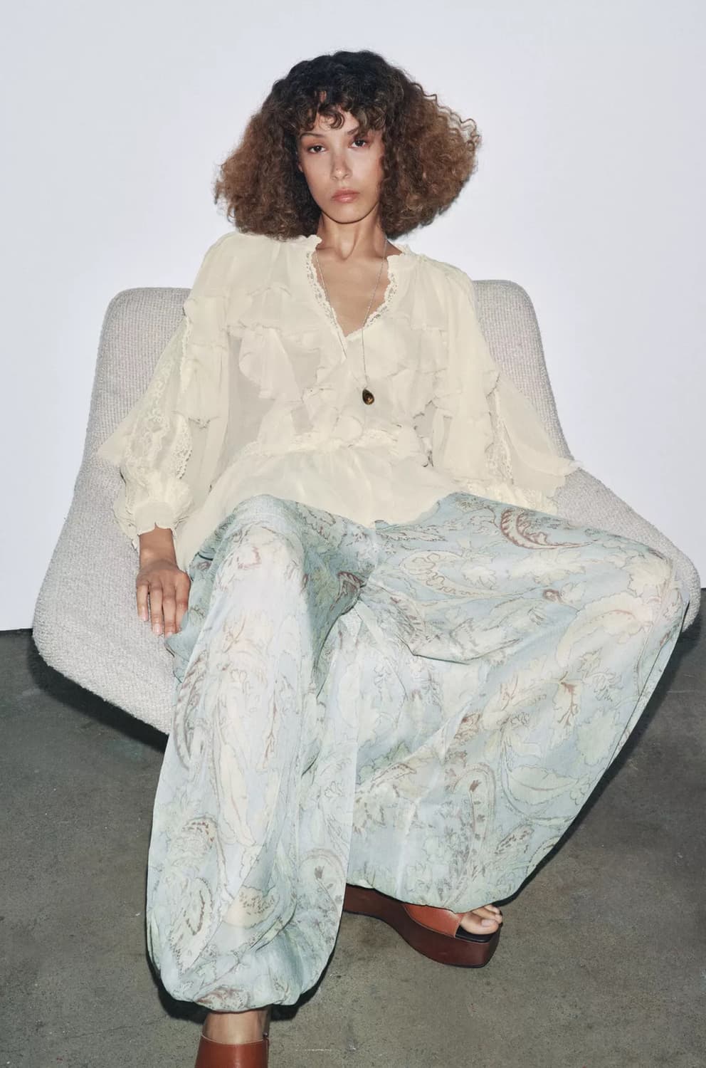 자라 ZW 컬렉션 레이스 플라운스 블라우스 S 상품이미지2