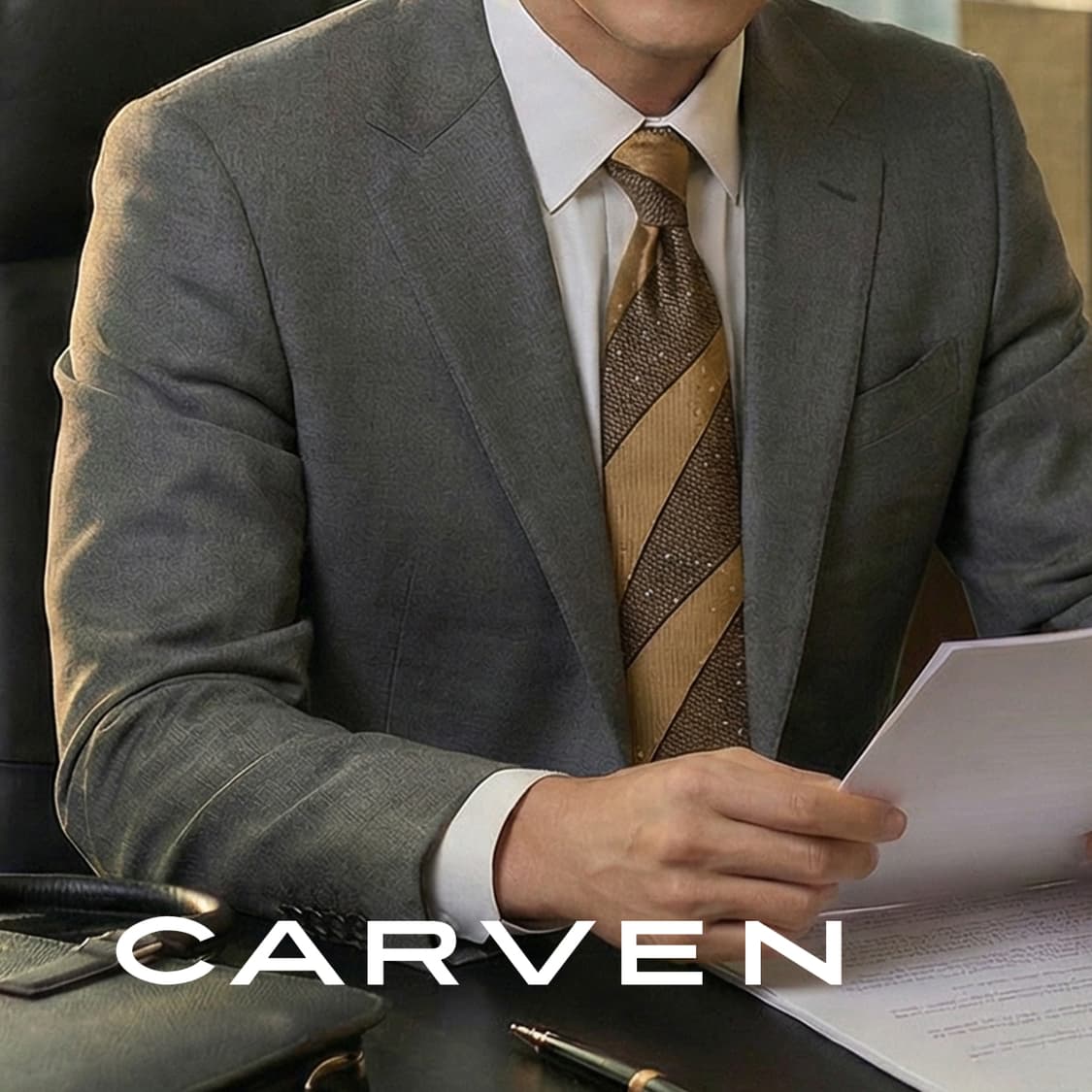 까르뱅 실크 브라운 스트라이프 넥타이 9.8cm A+등급 A19747 상품이미지1