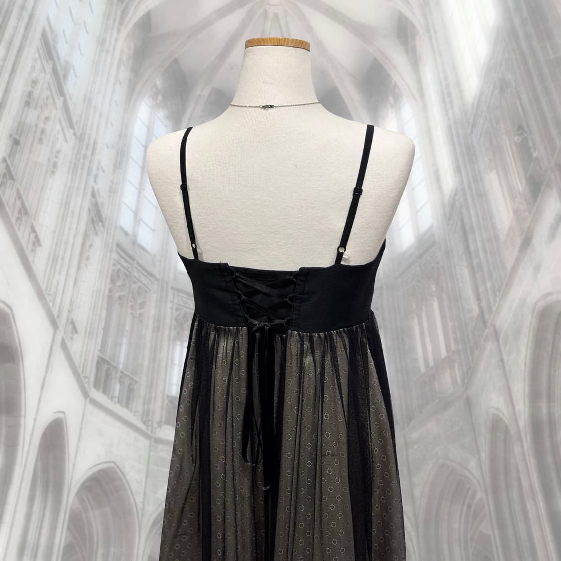 블랙 레이스 레이어드 슬리브리스 파티 원피스 갸루 상품이미지5