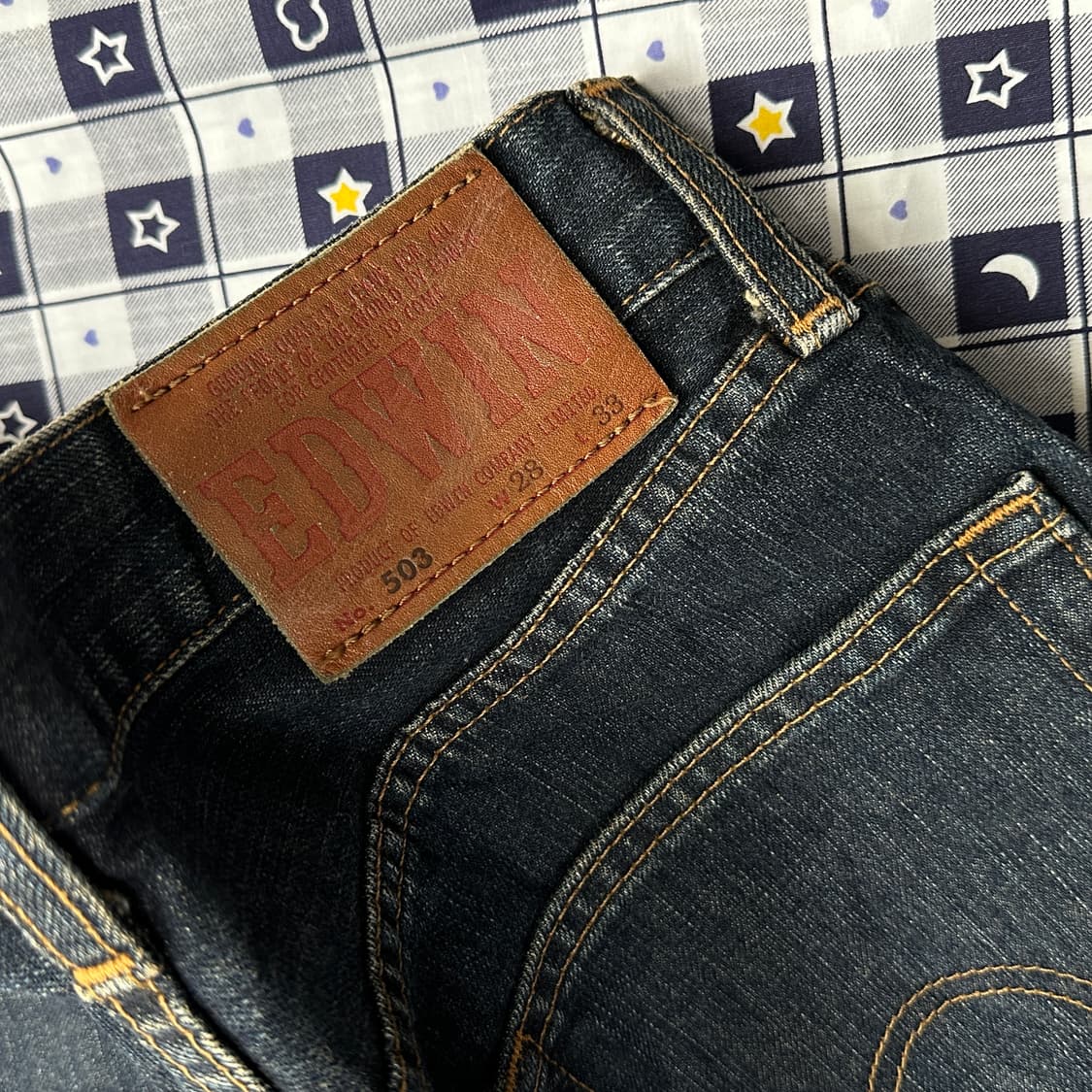 에드윈 503 28*33 진청 워싱 데님 일자핏 팬츠  상품이미지6