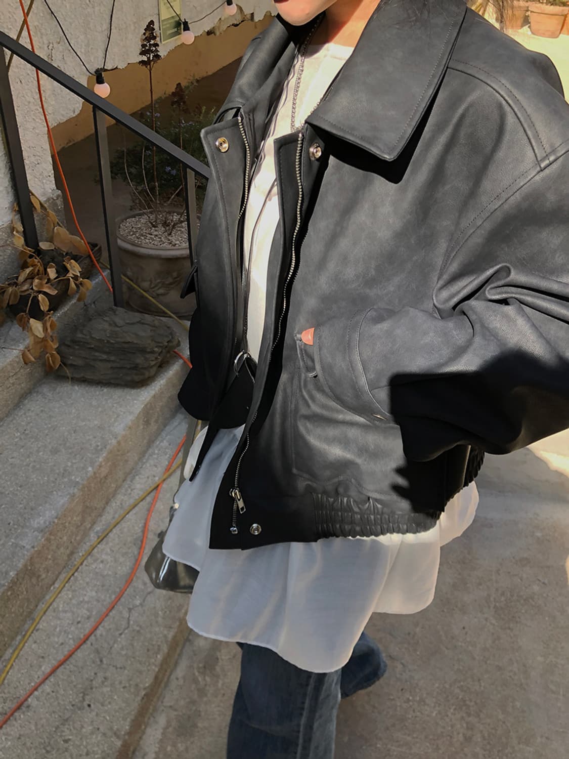 오브 오버핏 빈티지 가죽 레더 자켓 free 상품이미지5