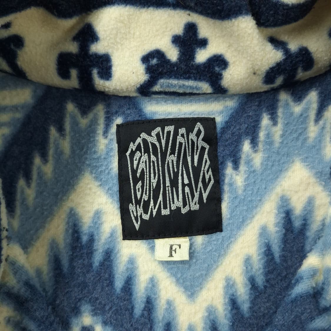 빈티지 JP 블루 스카이블루 화이트 배색 에스닉패턴 아노락 플리스 후리스 상품이미지6