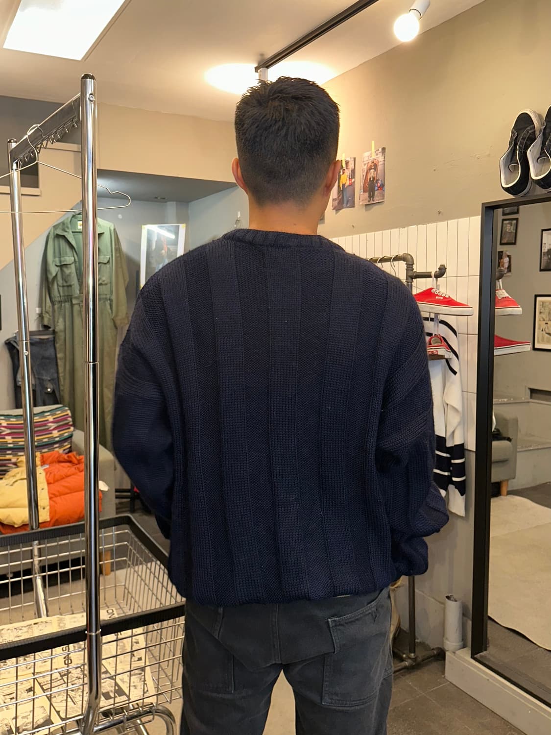 Gant line pattern detail navy wool knit 상품이미지3