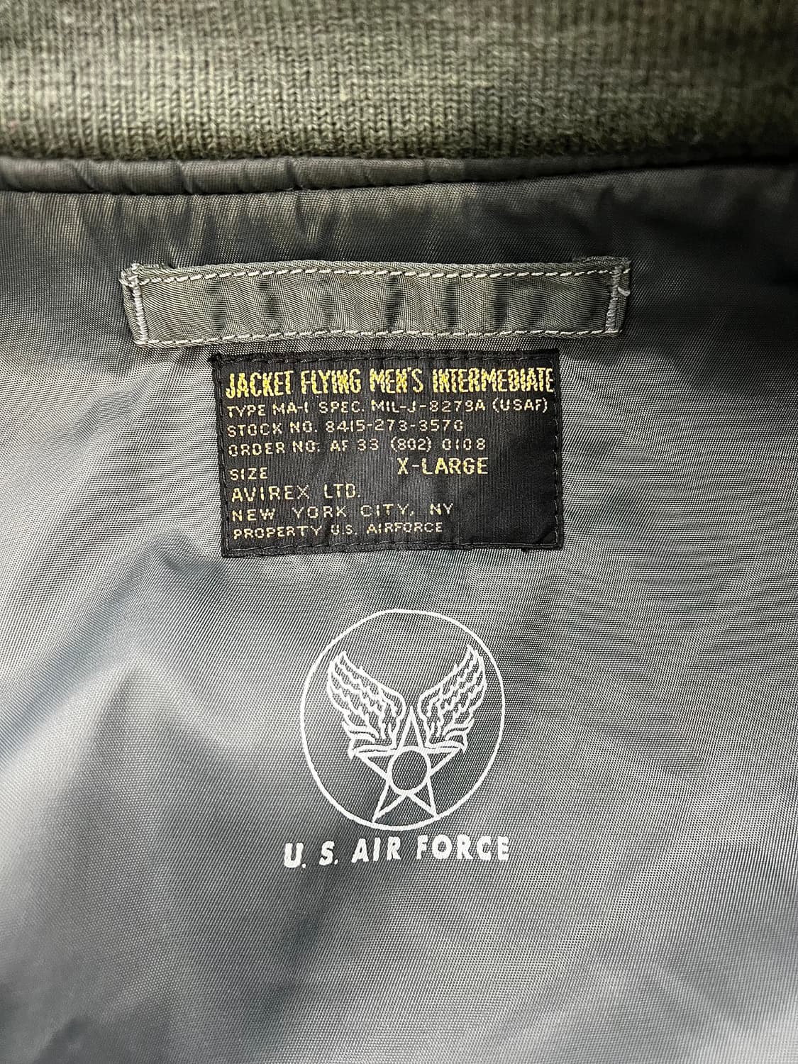 아비렉스 MIL-J-8279A 미공군 MA-1 플라이트 자켓 상품이미지7