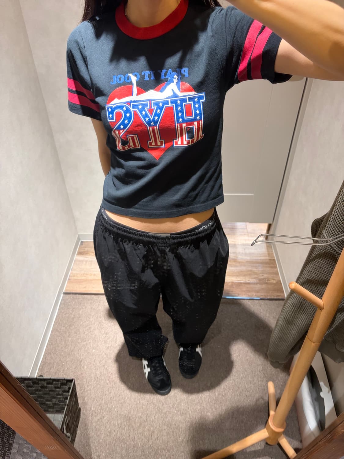 히스테릭글래머 배색 링거 티셔츠 새상품 상품이미지2