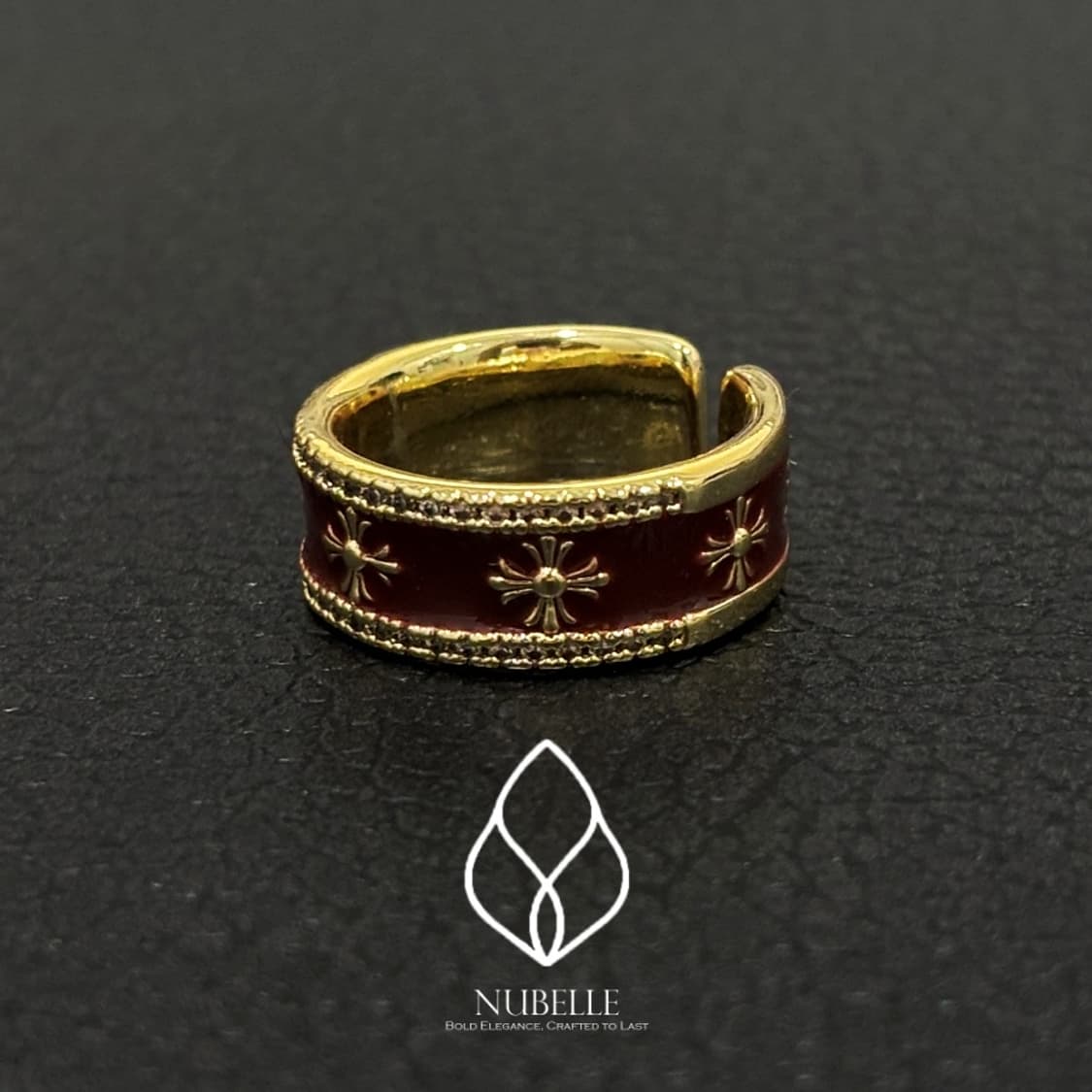 🌗Antique cross ring / 앤틱 골드 버건디 크로스 반지 상품이미지2