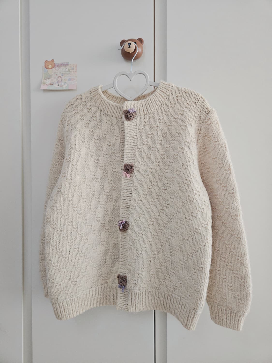 빈티지 아비보리 곰돌이 뜨개 단추 니트가디건 상품이미지3