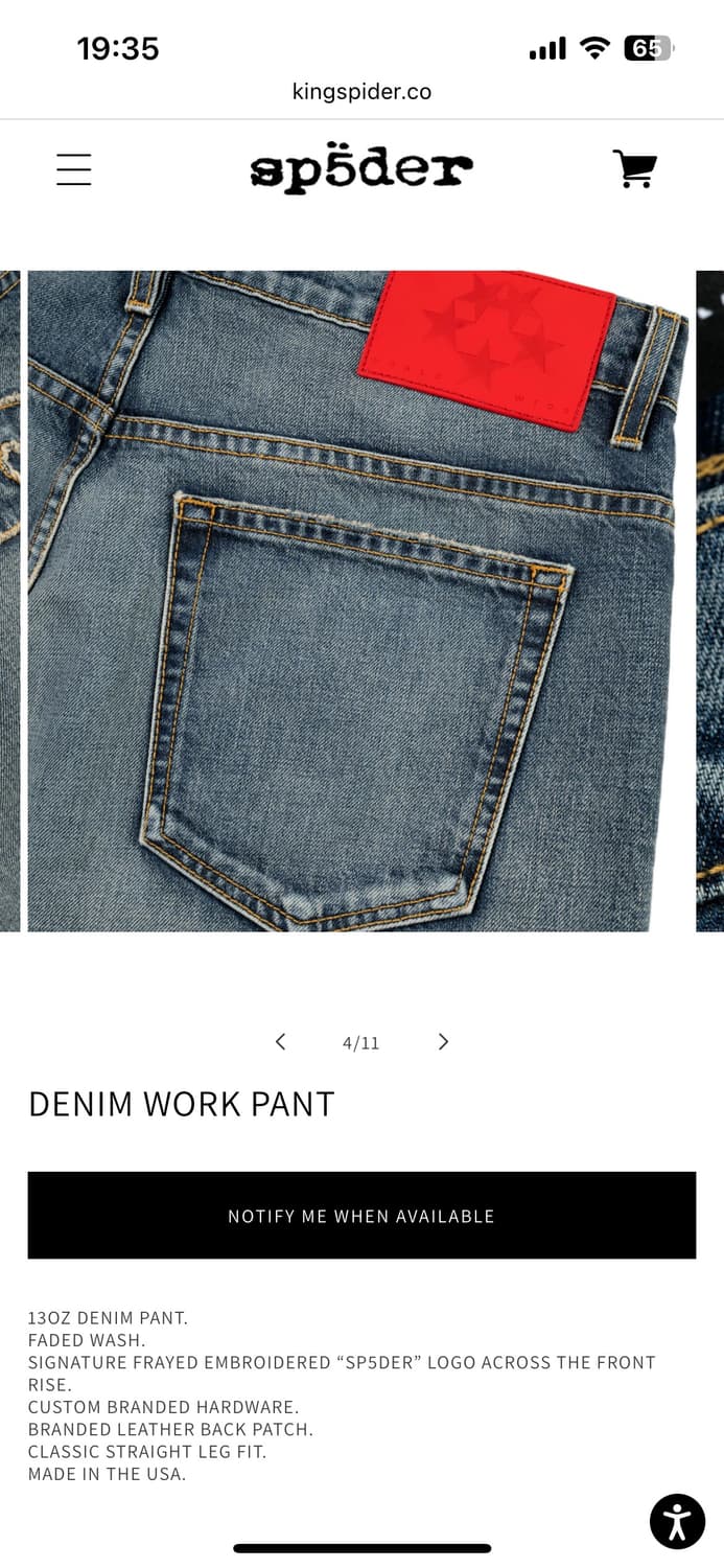 SP5DER DENIM WORK PANT (스파이더 데님팬츠) 30 상품이미지3