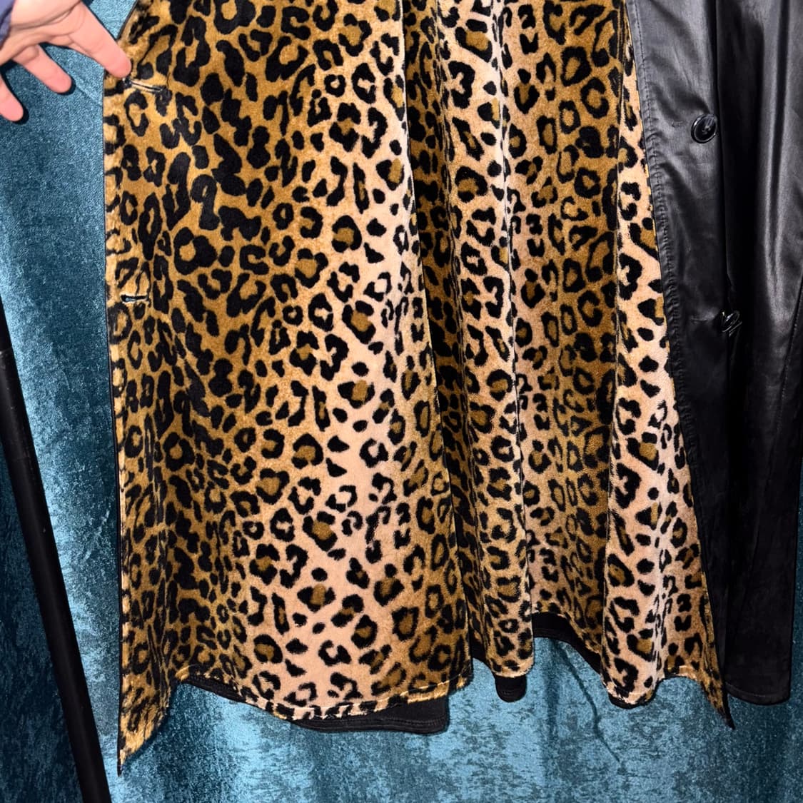 (L) 빈티지 레오파드 퍼 페이크 레더 롱 코트 상품이미지4