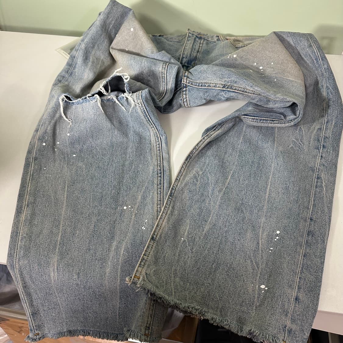 택달린새것 50 XXL 페이탈리즘 일자핏 페이팅워시드 중청 데님팬츠 상품이미지3