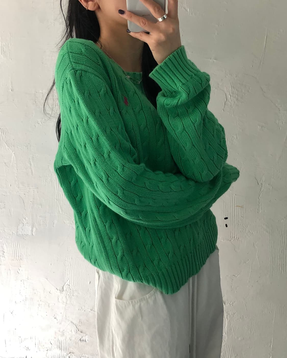 Polo 랄프로렌 우먼 그린컬러 코튼 케이블 니트 상품이미지2