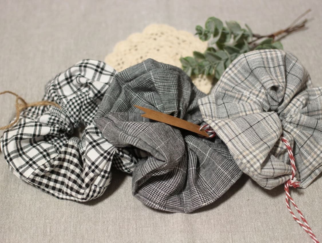 핸드메이드 체크 스크런치 3개세트 상품이미지1