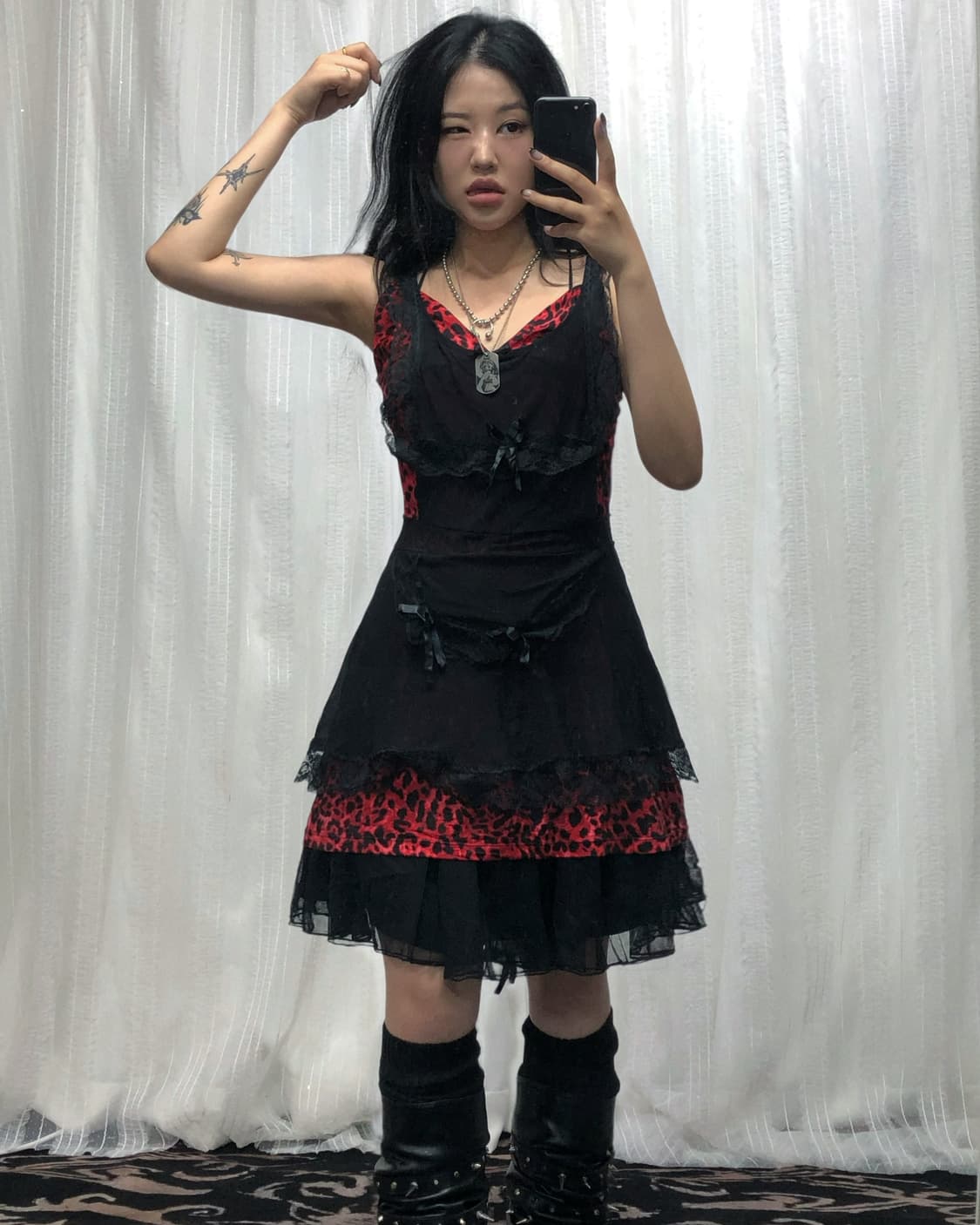 레드 레오파드 슬립 원피스 코디 상품이미지2