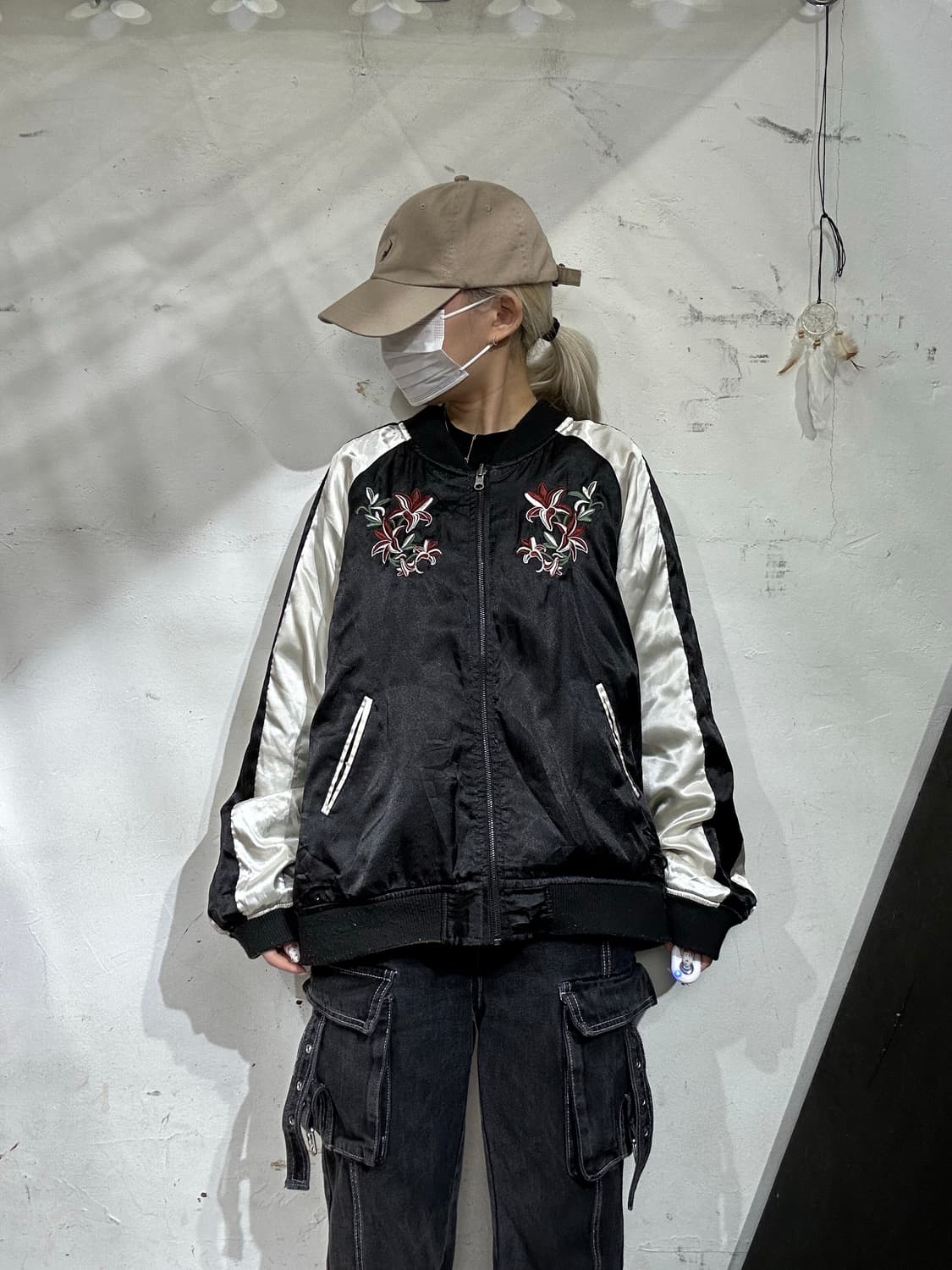 일본 빈티지 블랙 카키 양면 자수 스카잔 ma-1 마원 자켓 상품이미지2