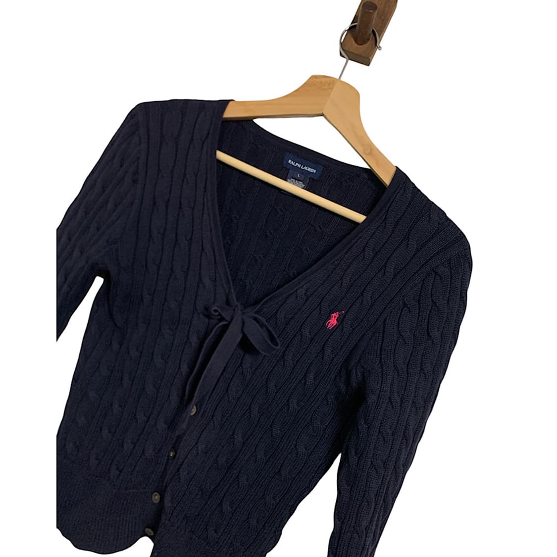 폴로 랄프로렌 핑크 포니 네이비 리본 케이블 가디건 L 상품이미지2
