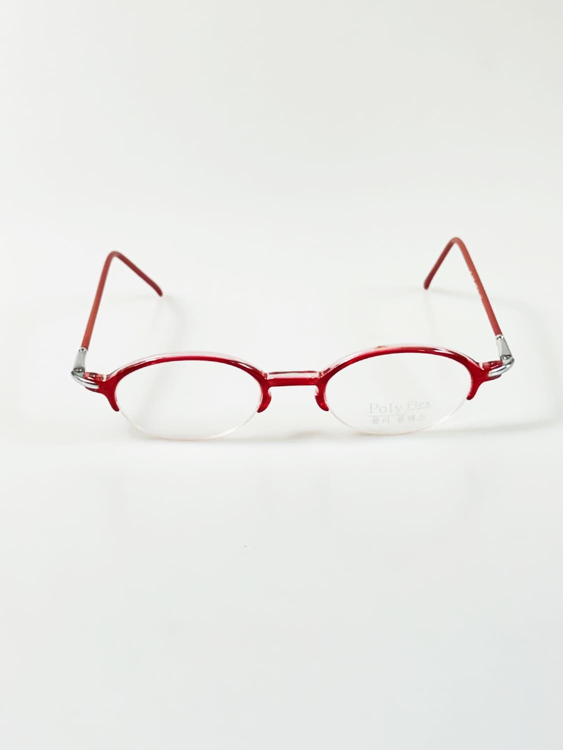 90s POLY FLEX 레드 뿔테 오벌 반무테 빈티지 안경 상품이미지1
