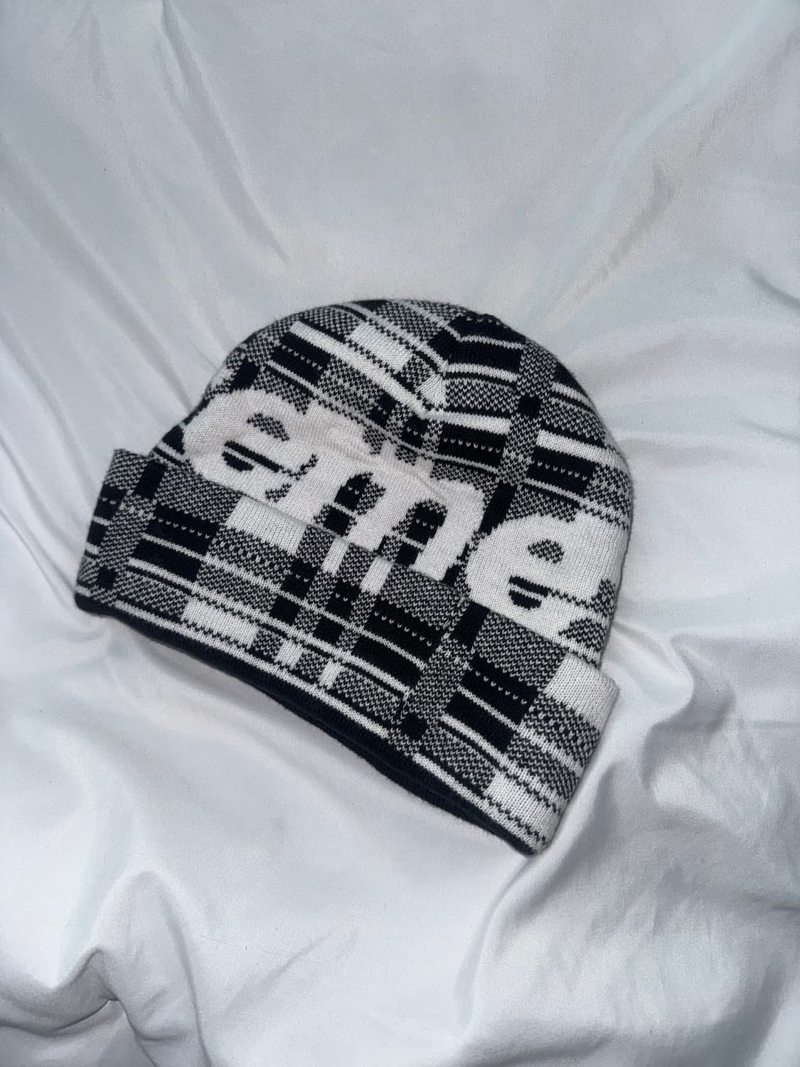 Supreme 슈프림 빅 로고 비니 화이트 플레이드 23  상품이미지2