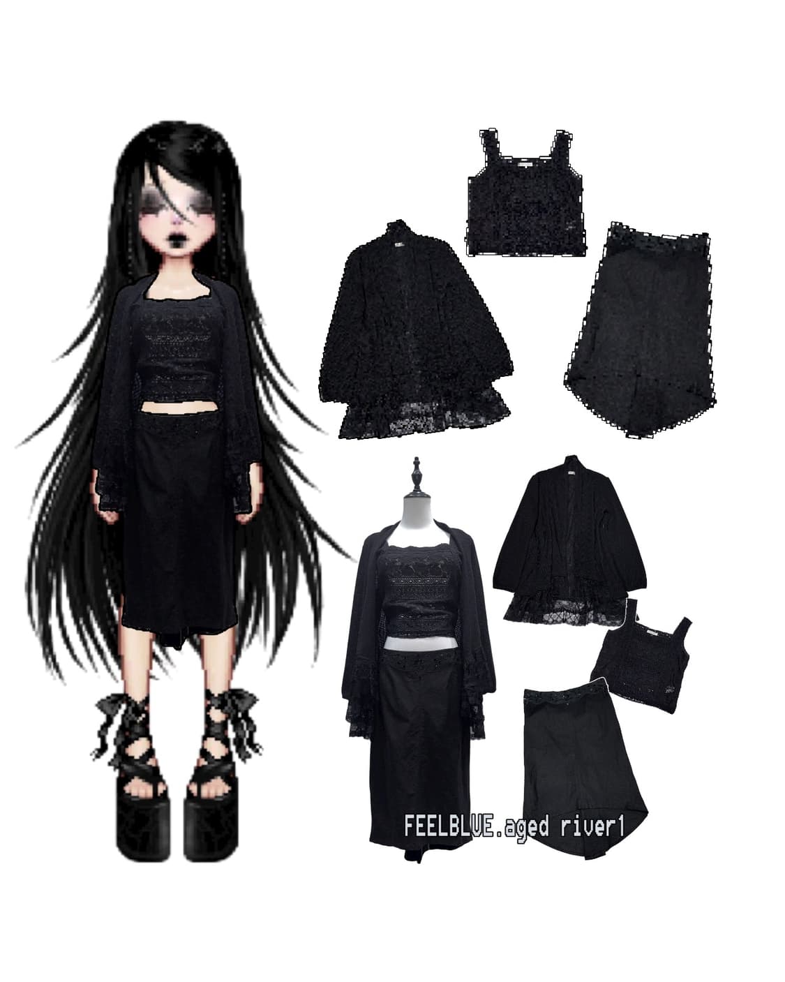 All Black fairy top skirt cardigan 3pcs  상품이미지8