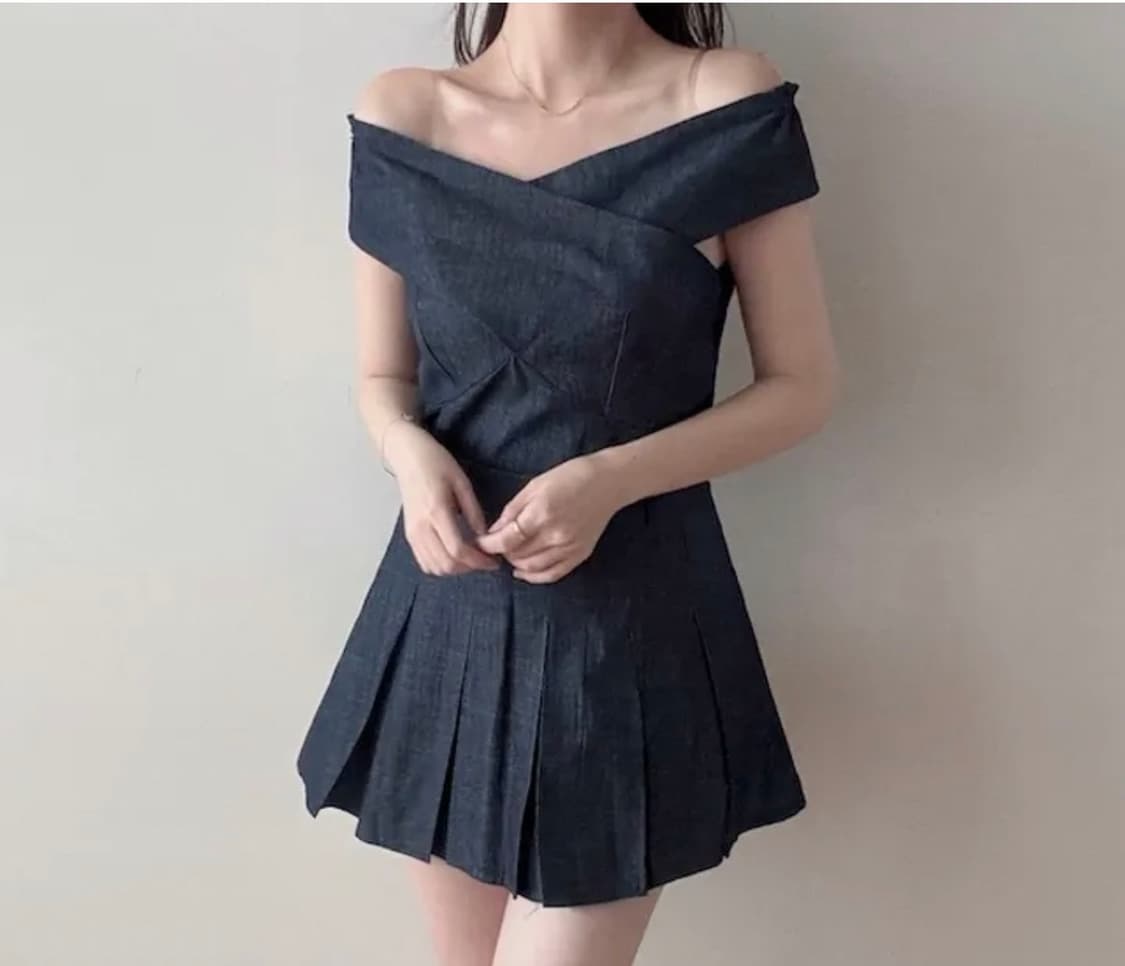 데님 오프숄더 투피스 원피스 상품이미지1