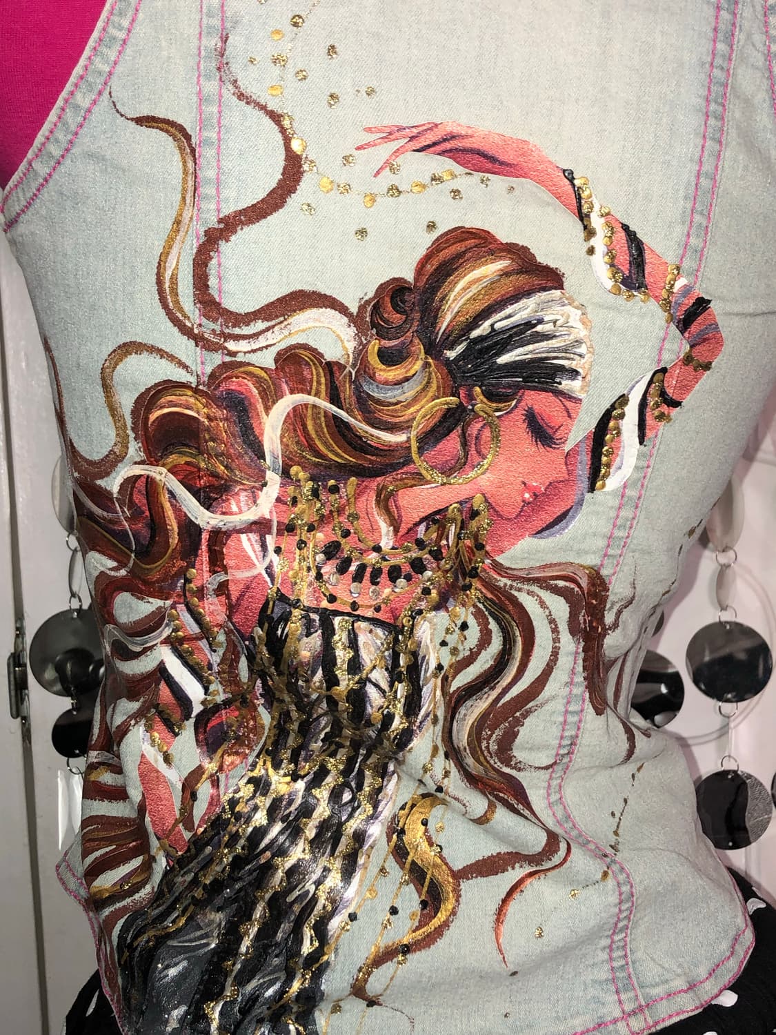 pink stitched denim vest 상품이미지4