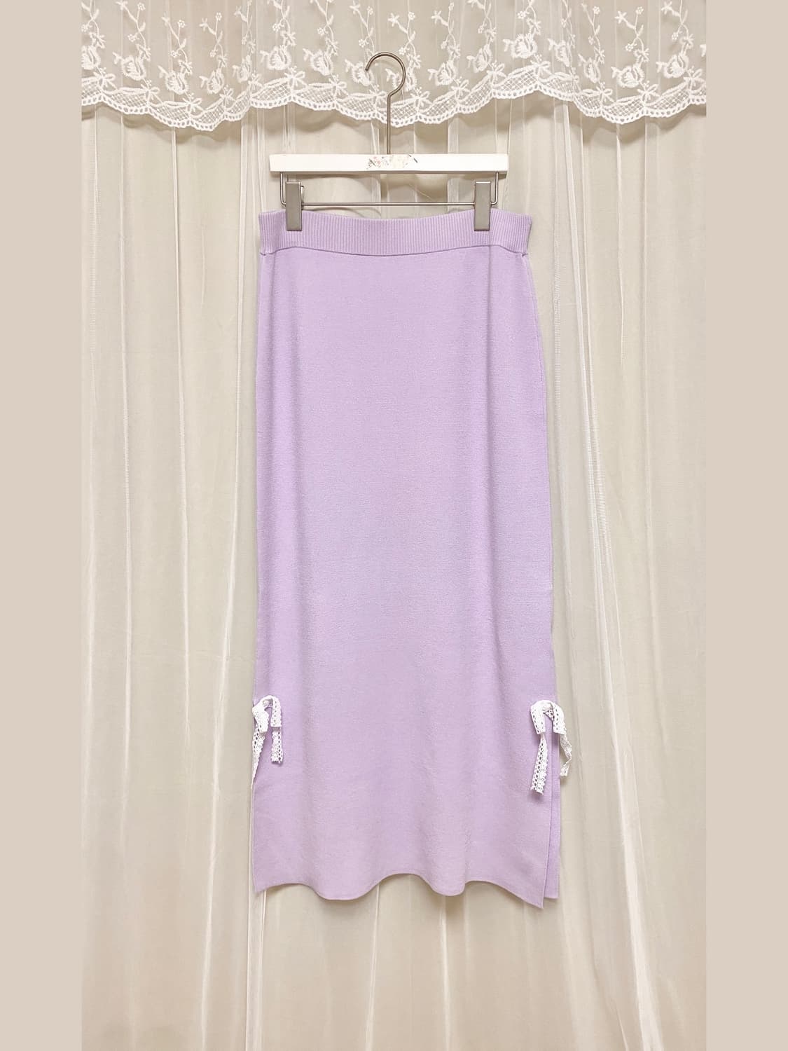 Lavender Lace Ribbon Knit Long Skirt 상품이미지4