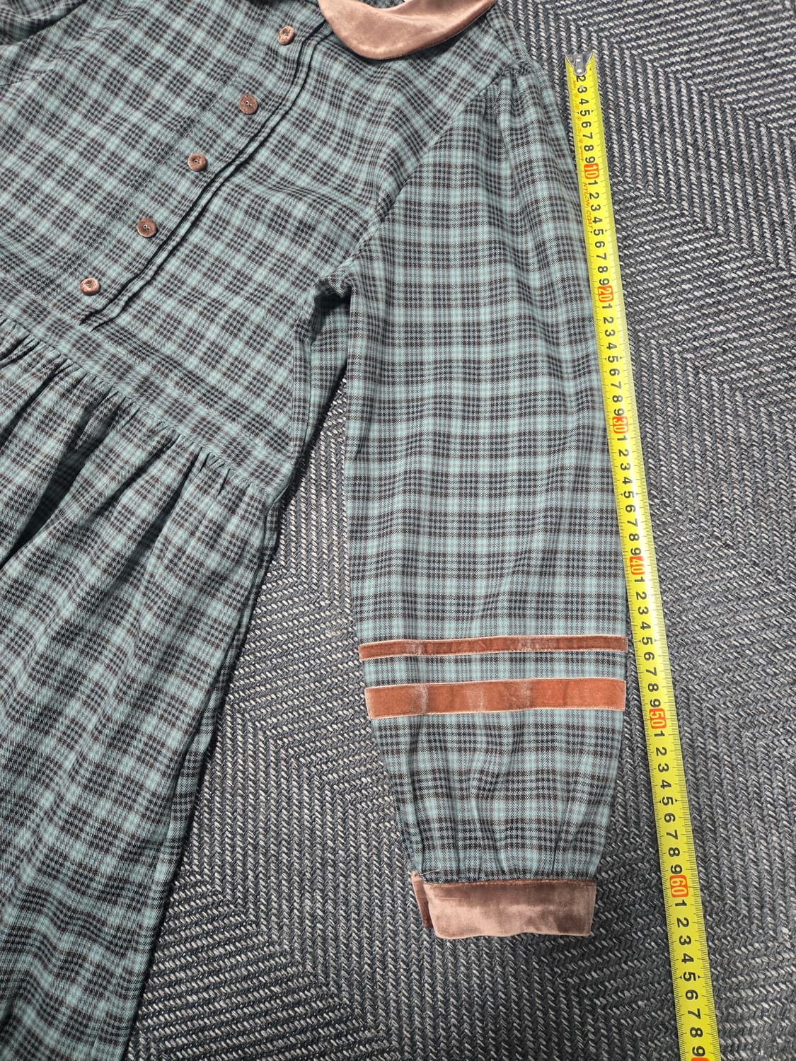 미미 부티크 Mimi Boutique 체크 롱 원피스 벨벳 카라 포인트 상품이미지8