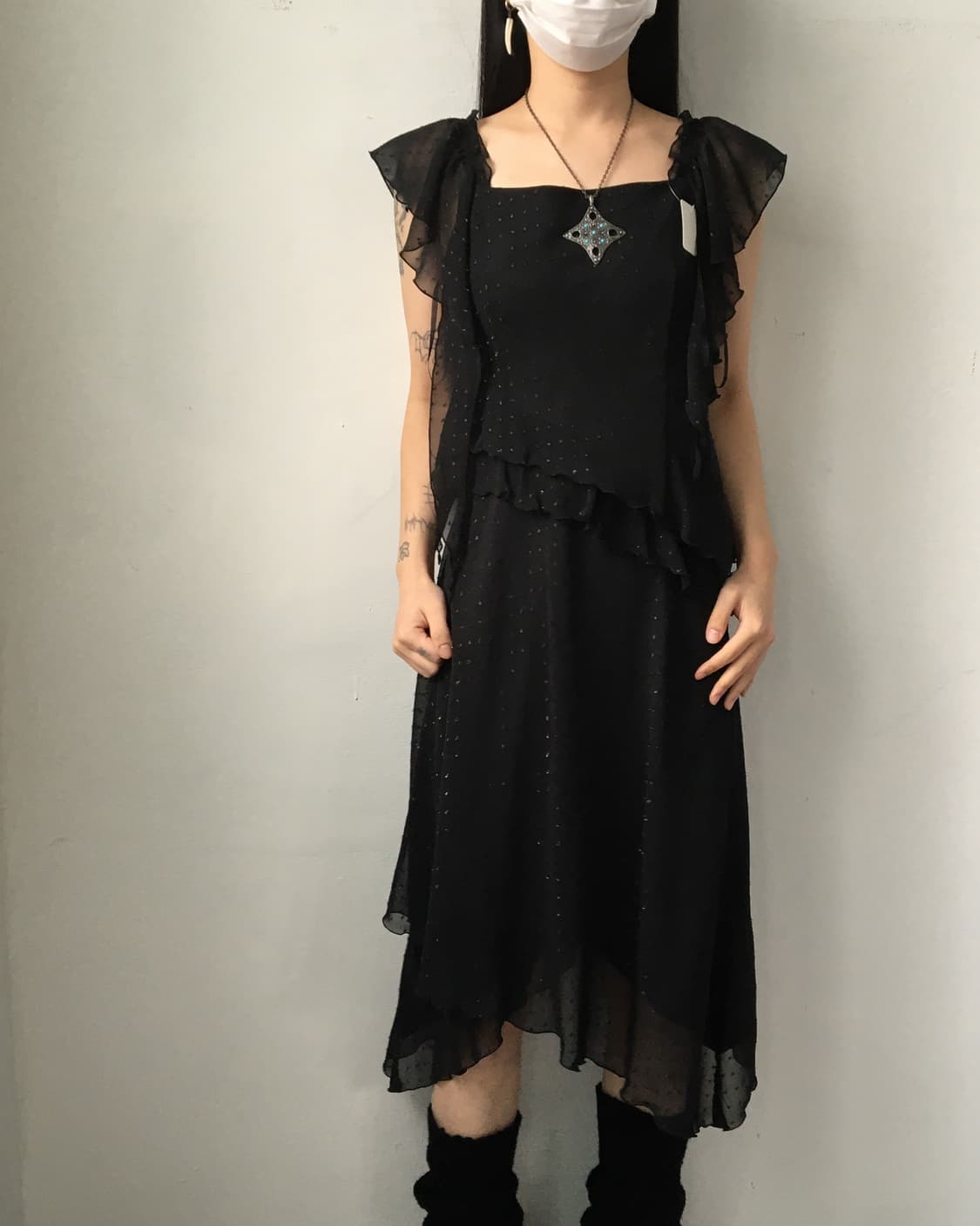 Dot pattern frill unbalanced onepiece 상품이미지7