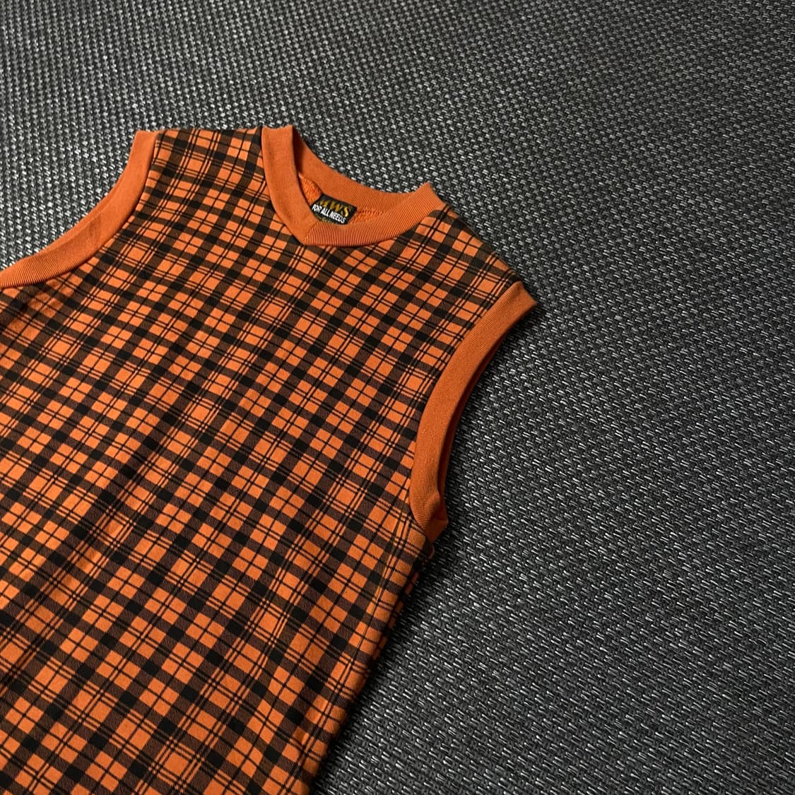 MWS 빈티지 오렌지 블랙 체크 기모 베스트 M 상품이미지4