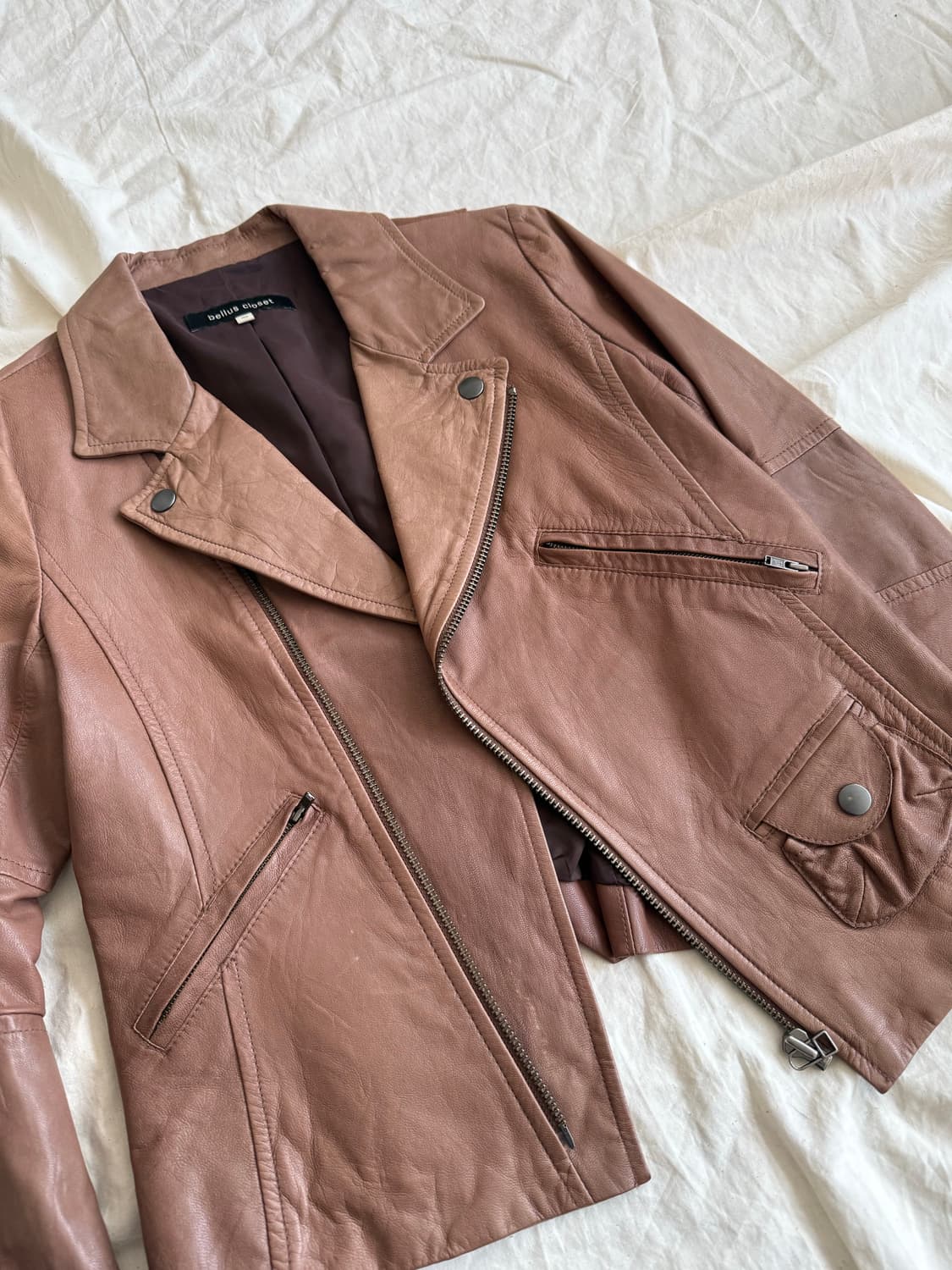 Y2k 00’s 카멜 세미크롭 양가죽 자켓 상품이미지5