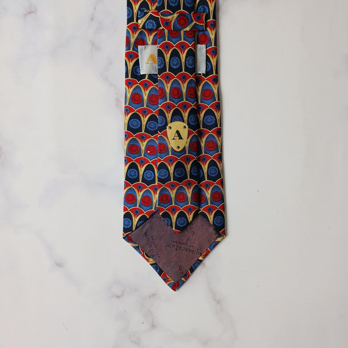 아쿠아스큐텀 실크 네이비 멀티 패턴 넥타이 9.7cm A+등급 G27 상품이미지9