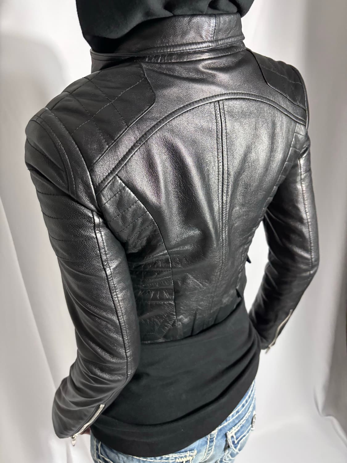HighNeck Quilted Shoulder Leather Jacket 상품이미지4