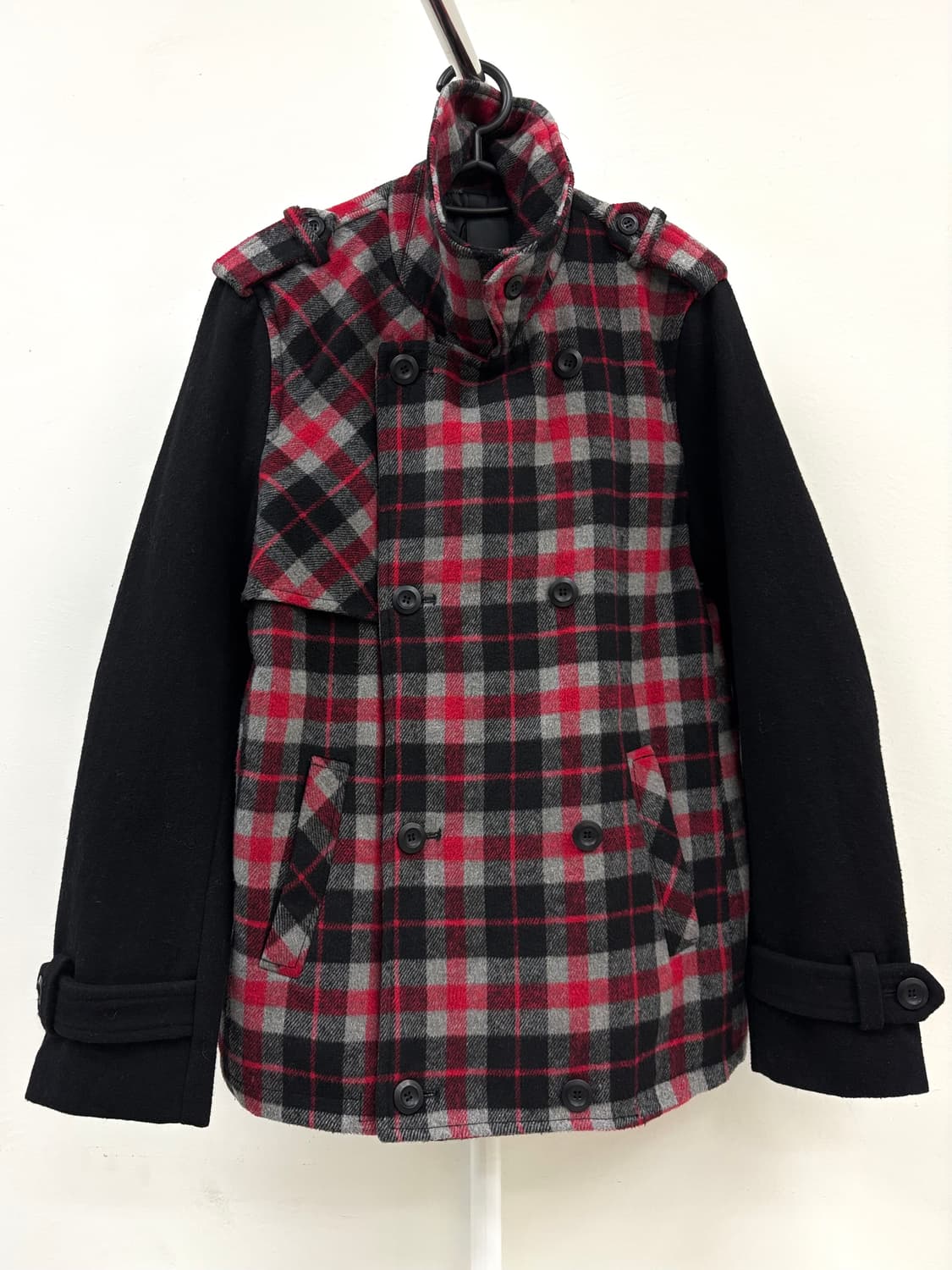 빈티지 레드 체크 하프 코트 상품이미지7