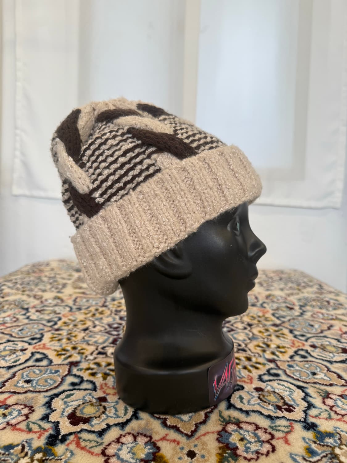 Cream & Brown Cable Knit Beanie 상품이미지4