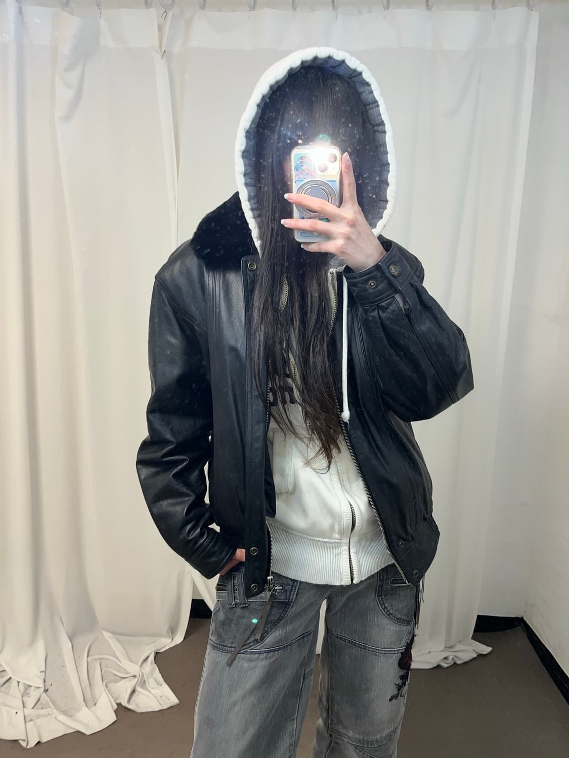 양가죽 퍼 카라 봄버 자켓 상품이미지1