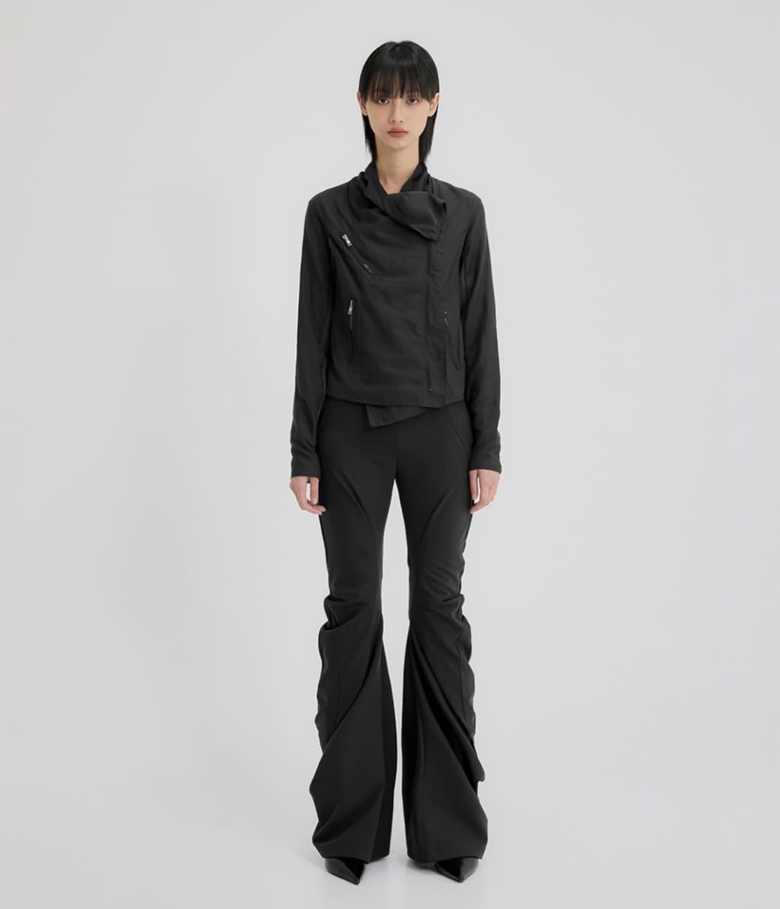 플레어업 Asymmetrical Drape Pants _ 블랙 상품이미지1