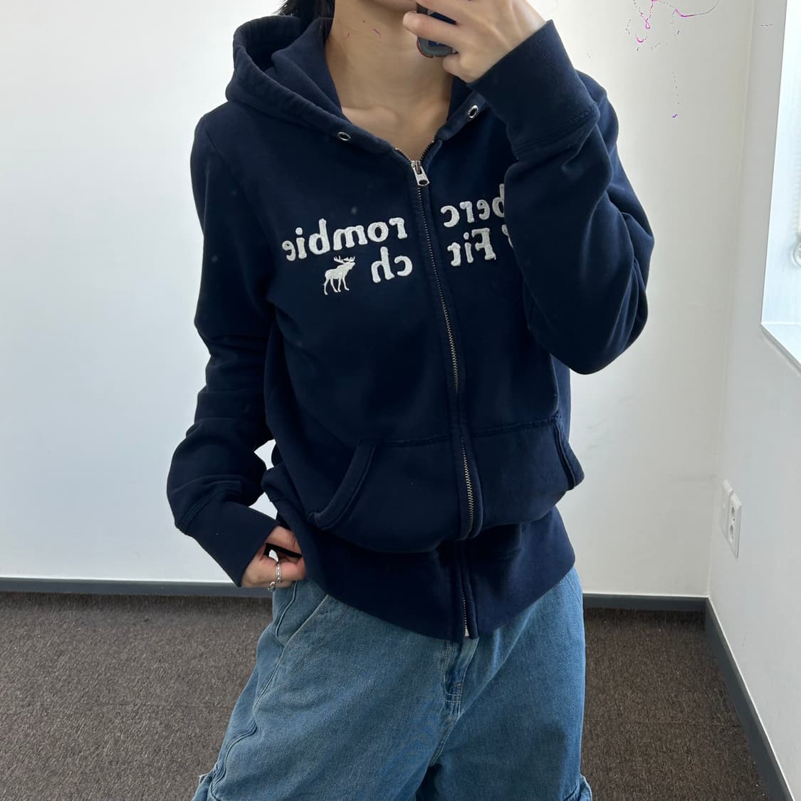 Abercrombie 아베크롬비 스펠아웃로고 네이비 후드집업 상품이미지2