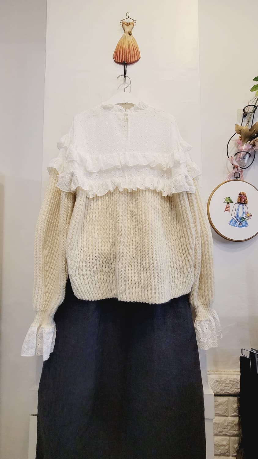 펀칭자수 레이스프릴 니트. 본딩 항아리 스커트 상품이미지8