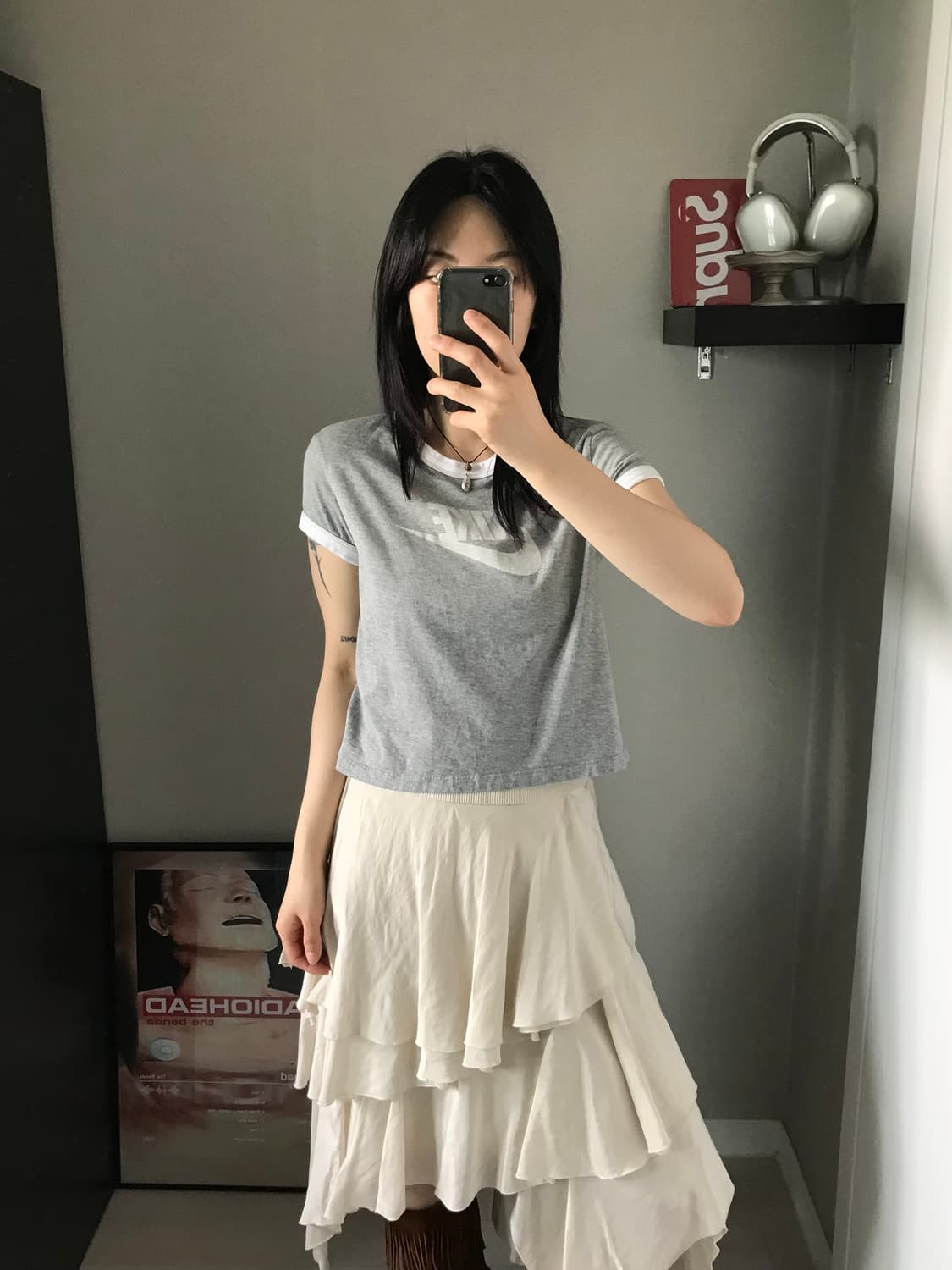 나이키 중앙 스펠아웃 그레이 크롭 링거티 상품이미지1