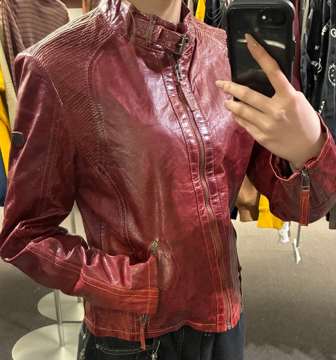 L)Japanese vintage 여성 버건디 레더자켓 상품이미지3