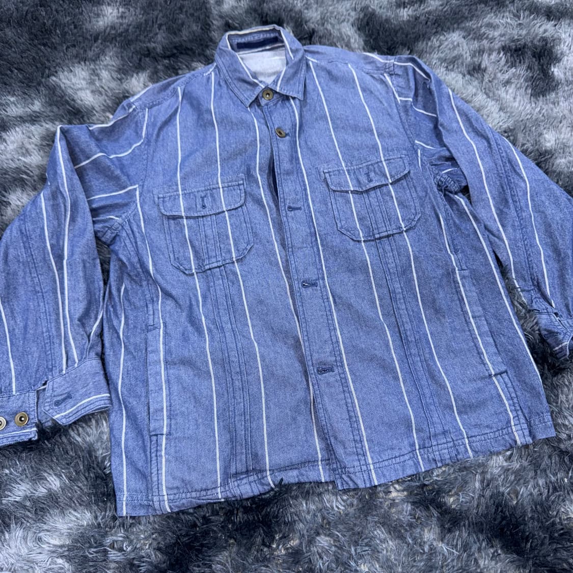 투티/0112 골든베어 스트라이프 데님 셔츠 청셔츠 워싱 상품이미지2