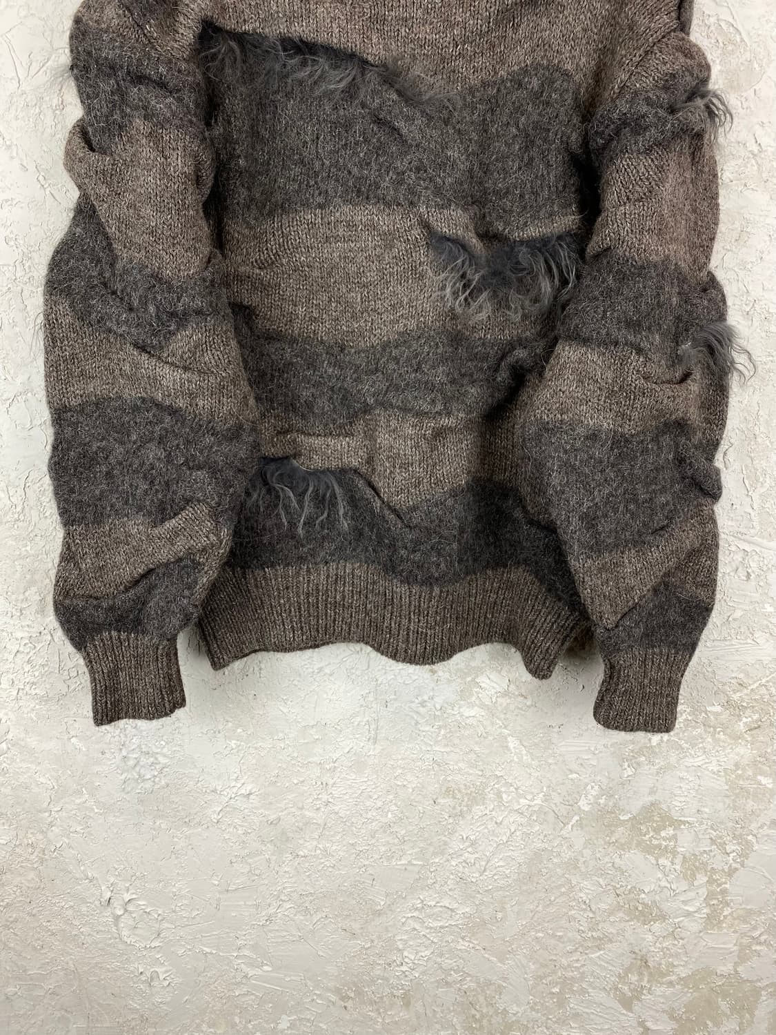 1970s 이세이 미야케 퍼 트리밍 웨이브 링클 울 스웨터 상품이미지4