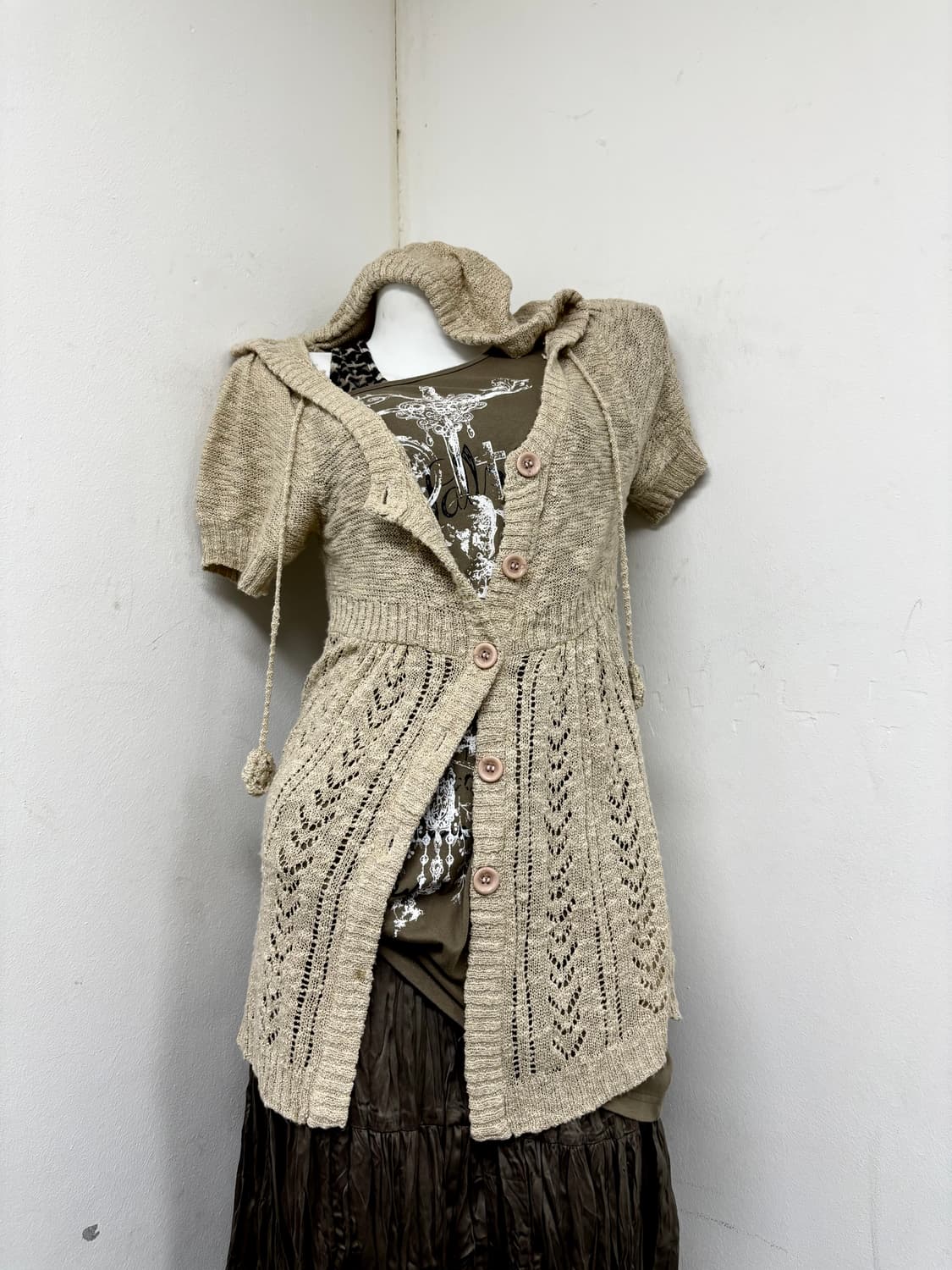 “Vintage” Ivory Hooded Mori Girl Mood Ca 상품이미지1